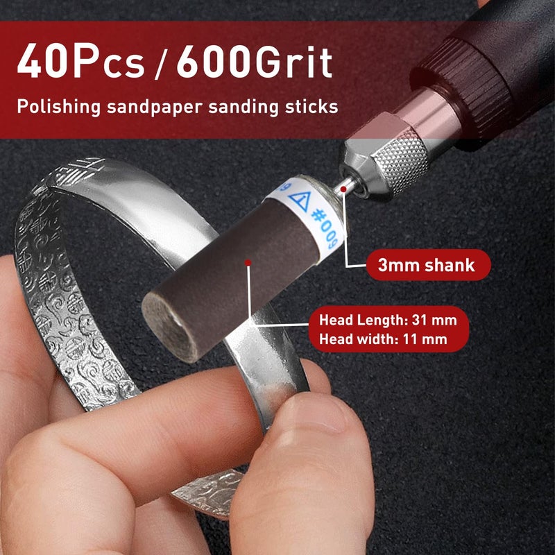 PONTASS 600 Grit 40 PCS Sanding Drums for Dremel Rotary Tools Accessories, Sanding Bits Kit for Dremel Sanding Bands with 1/8 inch Shank, Sandpaper Sticks Set for Plastic Wood Metal Grinding Polishing - Image 3